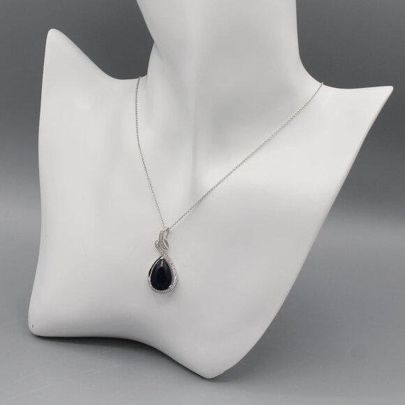 Jewelry necklace teardrop blue crystals 925 sterling silver elegant beautiful - Picture 2 of 8